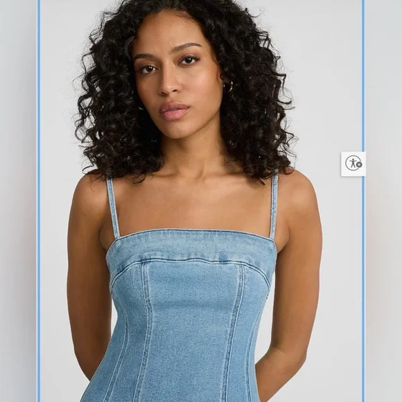 Square Neck Midi Denim Fit and Flare Dress Express - Picture 3 of 10